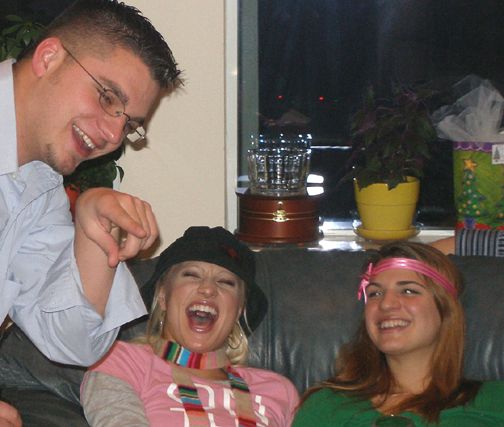 Patrick giving Natalie and Sue some advise
