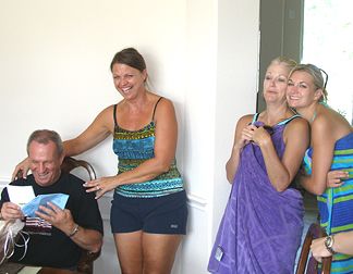 Mike opening gifts
