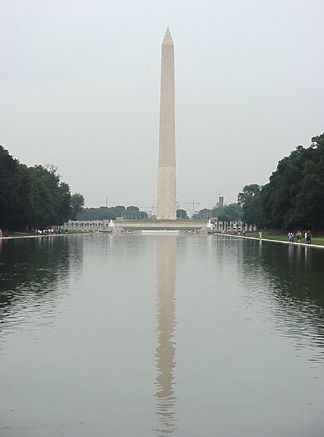 Washington Monument looking across the Reflecting Pool taken from the steps of the Lincoln Memorial
