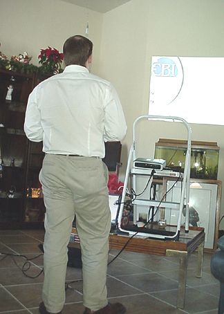 Aaron setting up his Power Point to go over the rules for the White Elephant gift exchange