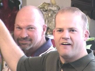 Kevin and his Father-In-Law - Pat during the White Elephant gift exchange